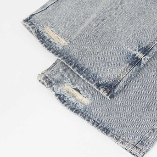 Light Blue Distressed Ripped Straight Jeans