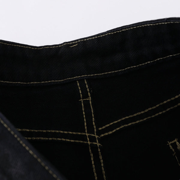 Black Leopard Print Denim Bermuda Shorts