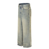 Vintage Wash Distressed Wide-Leg Jeans