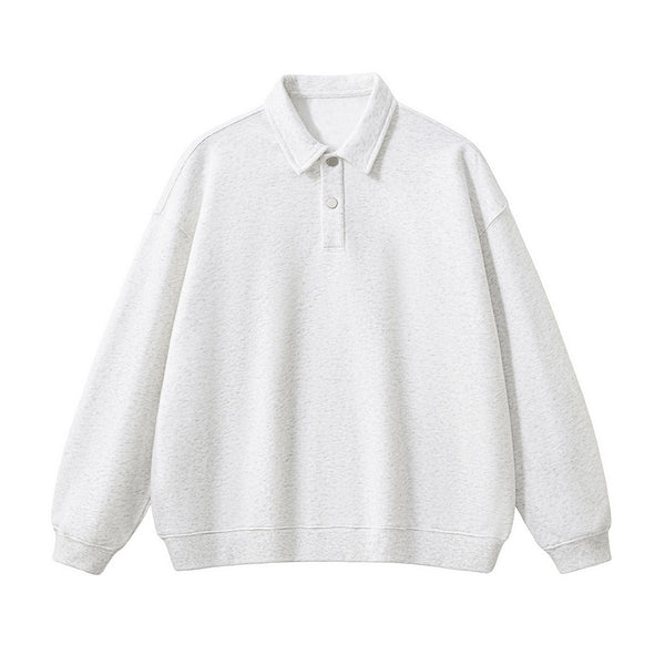 Solid Color Fleece Polo Collar Sweatshirt