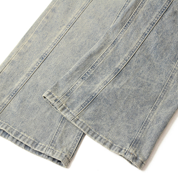Muddy-Wash Faded Panel-Stitch Jeans