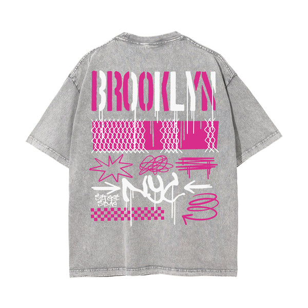 Brooklyn Graffiti Stone Wash Graphic Tee-INNBLAC