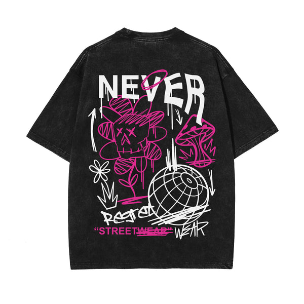 Never Regret Graffiti Graphic Washed Tee-INNBLAC