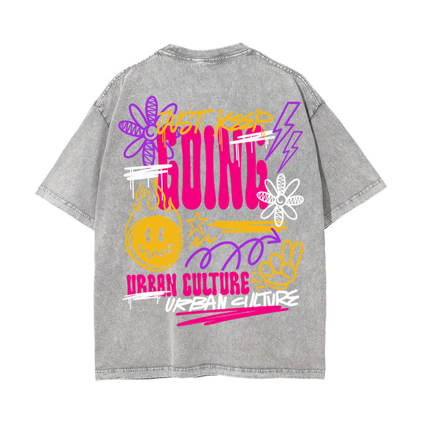 Just Keep Going Graffiti Quote Washed Tee-INNBLAC