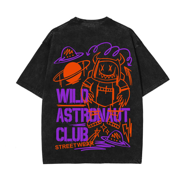 Wild Astronaut Graffiti Graphic Washed Tee-INNBLAC