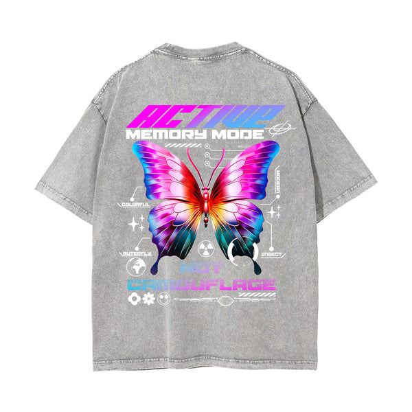Butterfly Streetwear Chrome Graphic Washed Tee-INNBLAC