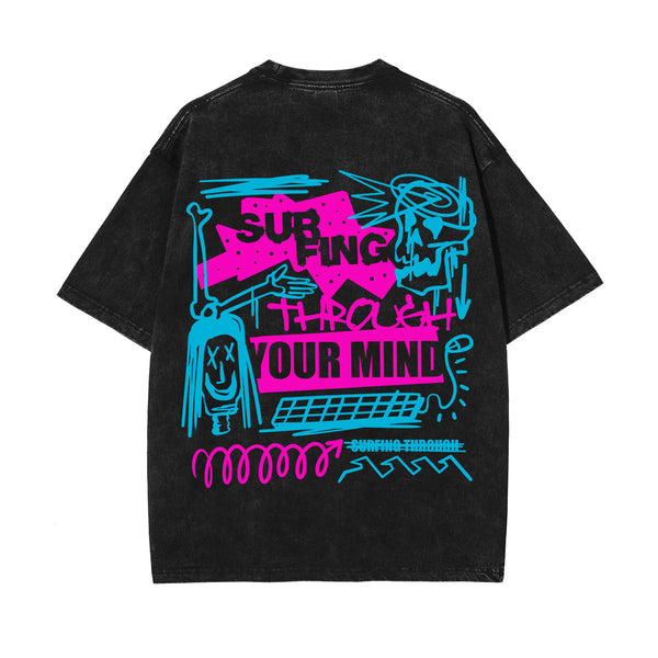 Surfing Graffiti Urban Graphic Washed Tee-INNBLAC