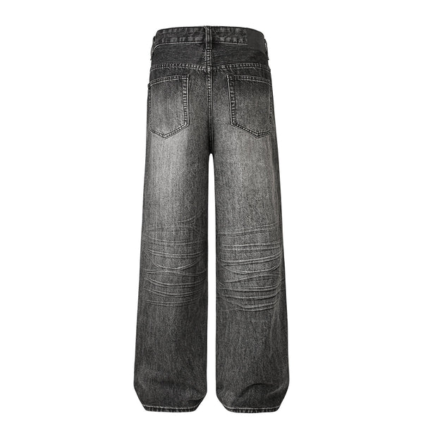 Gradient Fade Knee-Ripped Baggy Jeans