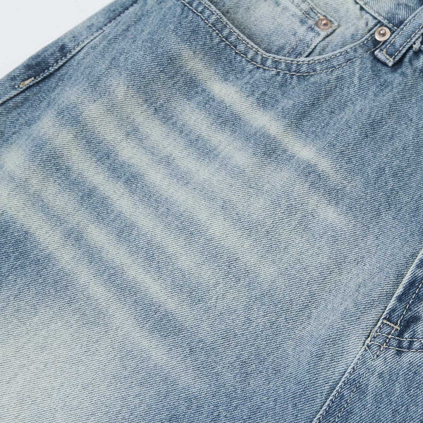 Wrinkled Light Wash Wide-Leg Jeans