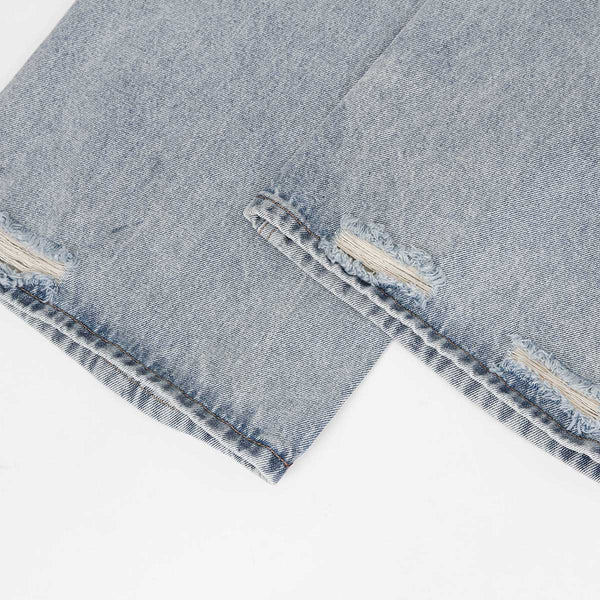 Light Blue Distressed Ripped Straight Jeans