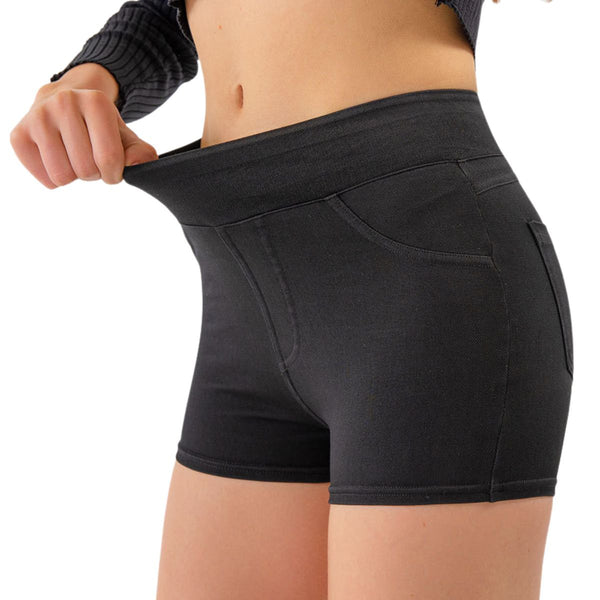 Mid-Waisted Washed Knit Denim Shorts