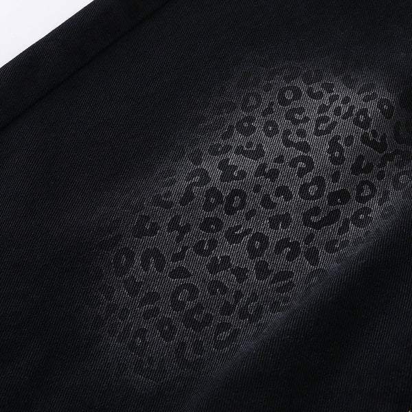 Black Leopard Print Denim Bermuda Shorts