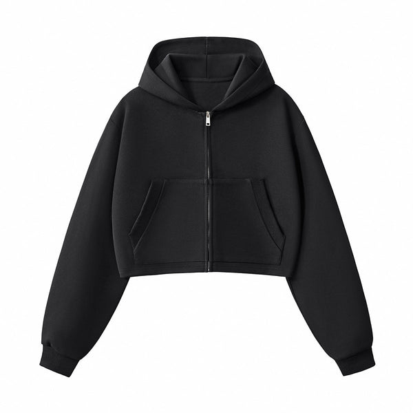 Women's Solid Zip-Front Cropped Hoodie