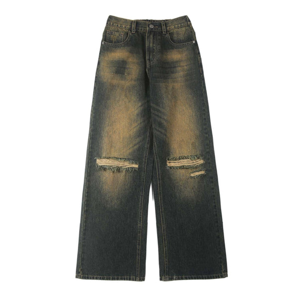 Heavy Wash Ripped Baggy Jeans-INNBLAC