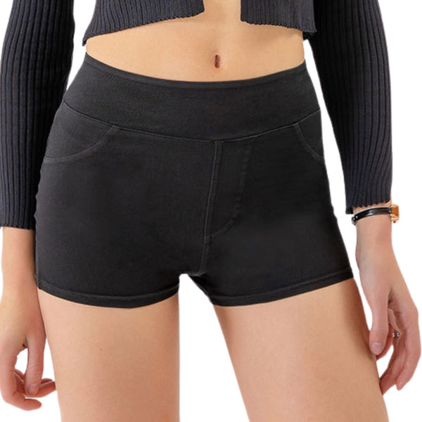 Mid-Waisted Washed Knit Denim Shorts