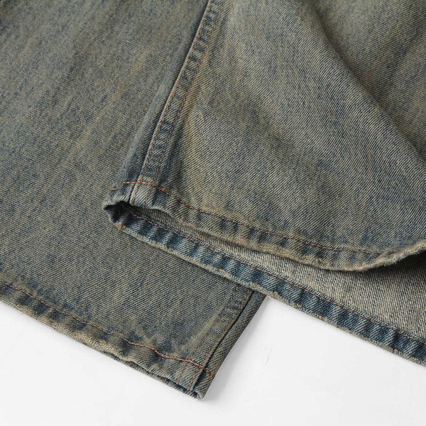 Mud Blue Distressed Wide-Leg Jeans