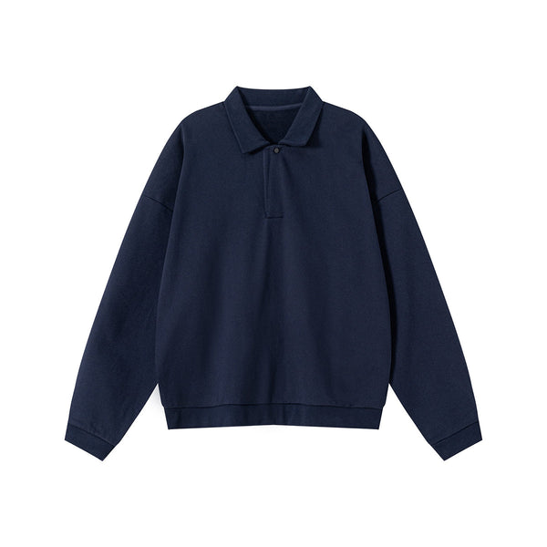 Relaxed Fit Solid Color Polo Neck Sweatshirt