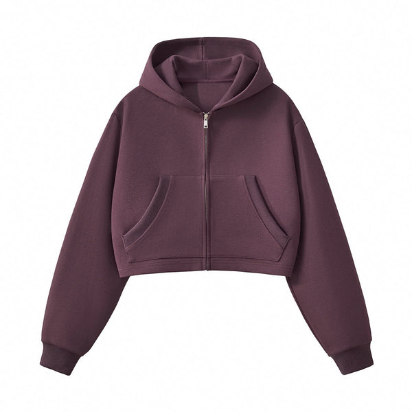 Women's Solid Zip-Front Cropped Hoodie