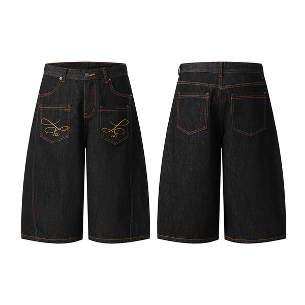 Wide Leg Embroidery Selvedge Bermuda Shorts