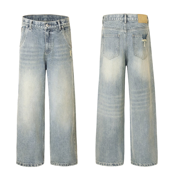 Classic Faded Blue Distressed Denim Pants