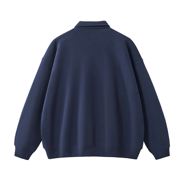 Solid Color Fleece Polo Collar Sweatshirt