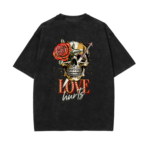 Skull Graphic Stone Wash Tee-INNBLAC