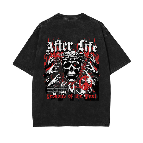 Skull Graphic Stone Wash Tee-INNBLAC