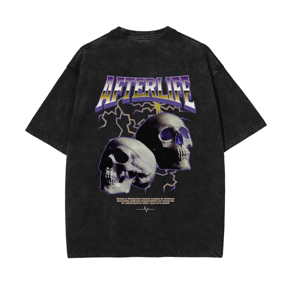 Skull Graphic Stone Wash Tee-INNBLAC