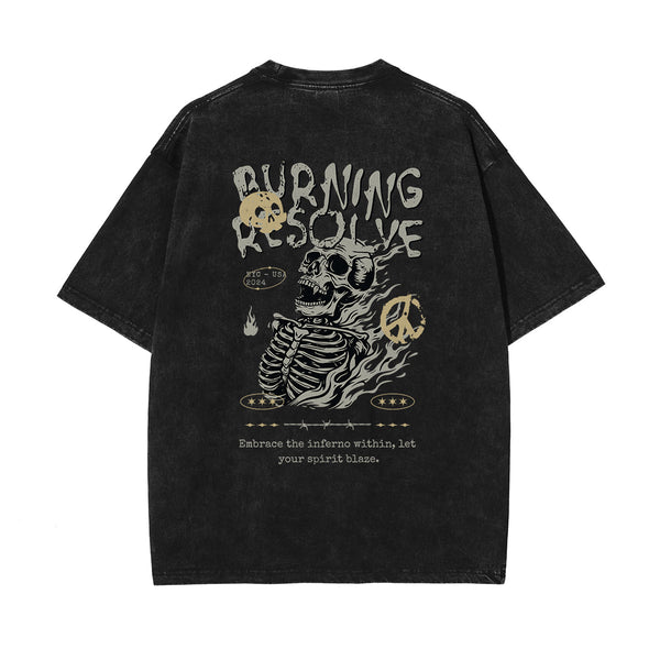 Skull Graphic Stone Wash Tee-INNBLAC