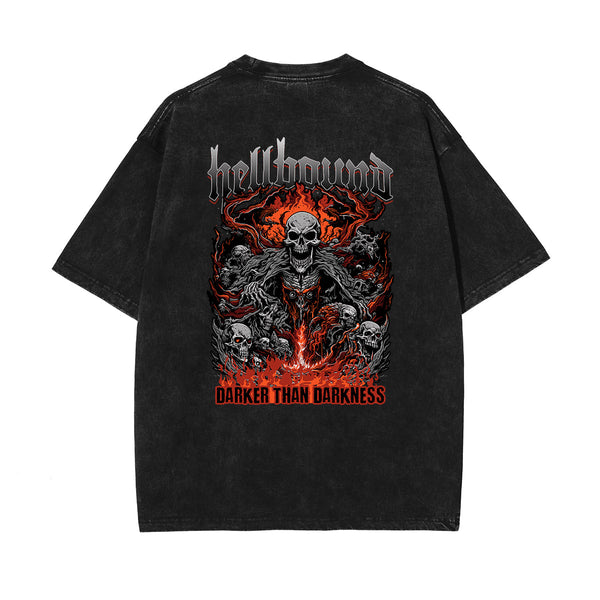 Skull Graphic Stone Wash Tee-INNBLAC