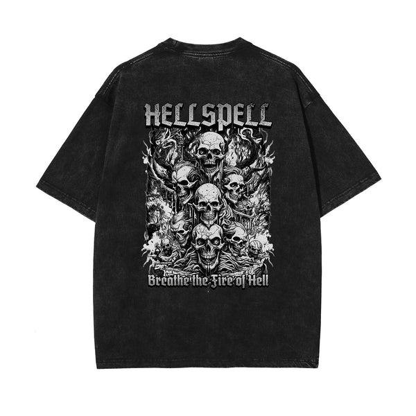 Skull Graphic Washed Oversized Tee-INNBLAC