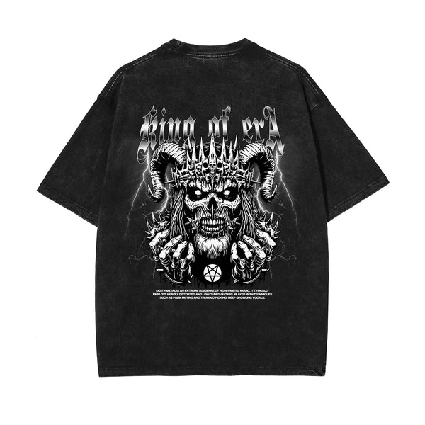 Skull Graphic Washed Oversized Tee-INNBLAC