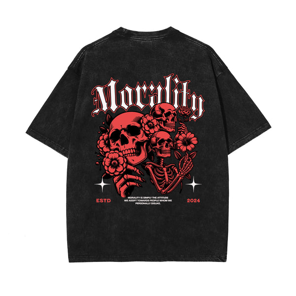 Skull Artwork Graphic Faded Tee-INNBLAC