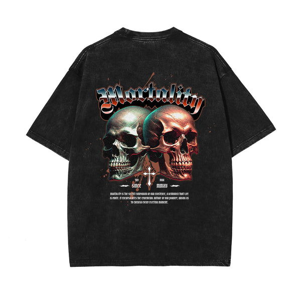 Skull Artwork Graphic Faded Tee-INNBLAC