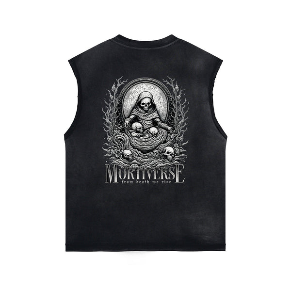 Skull Artwork Graphic Faded Sleeveless Tee-INNBLAC Fashion Apparel