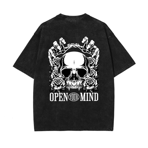 Skull Artwork Graphic Faded Tee-INNBLAC