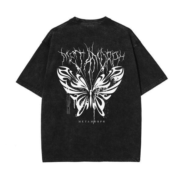 Butterfly Graphic Stone Wash Tee-INNBLAC