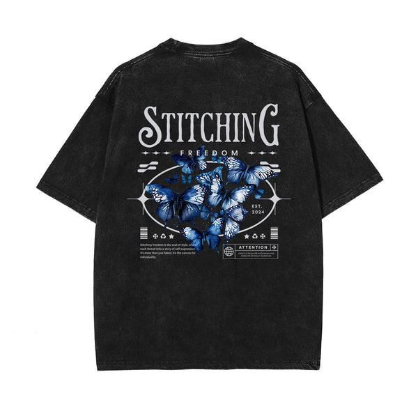 Butterfly Graphic Stone Wash Tee-INNBLAC