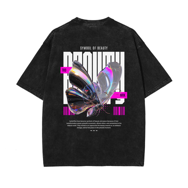 Butterfly Graphic Stone Wash Tee-INNBLAC