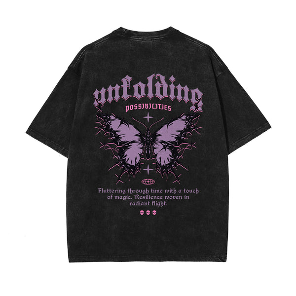 Butterfly Graphic Stone Wash Tee-INNBLAC