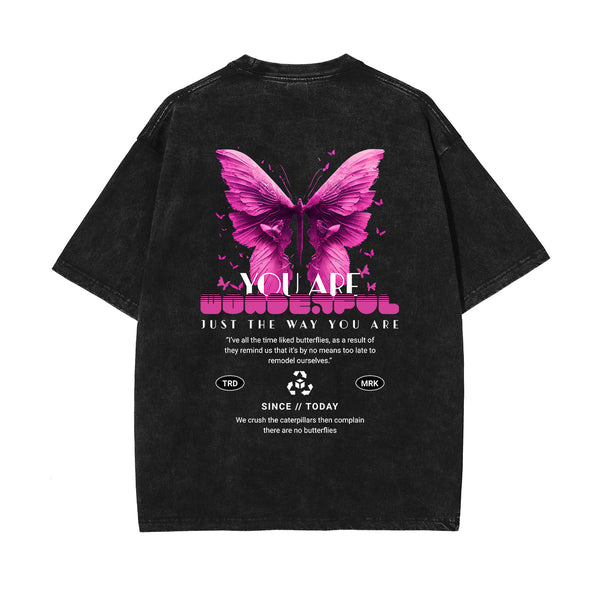 Vintage Washed Butterfly Printed Tee-INNBLAC