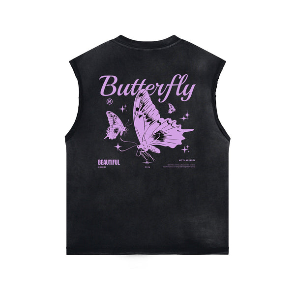 Vintage Washed Butterfly Printed Tank-INNBLAC Fashion Apparel