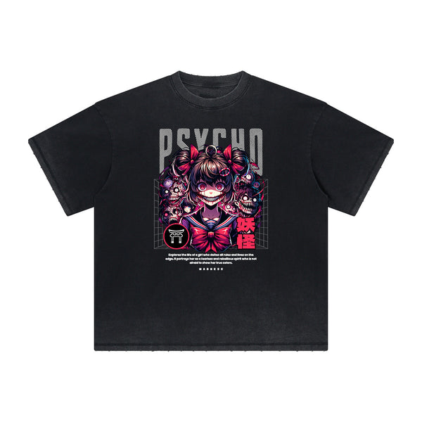 Heavyweight Distressed Y2K Anime Pattern Tee