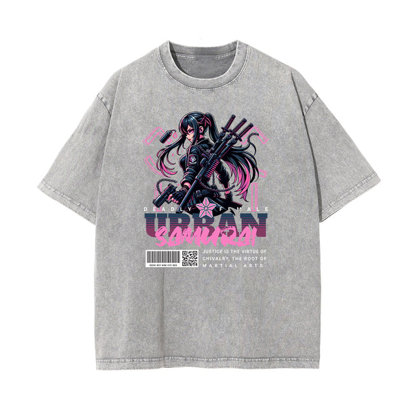 Gray Y2K Anime Streetwear Graphic Tee