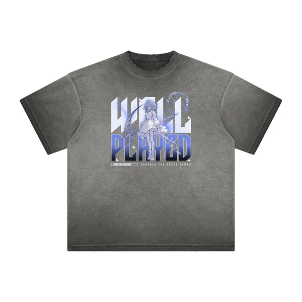 Distressed Y2K Anime Streetwear Pattern Tee