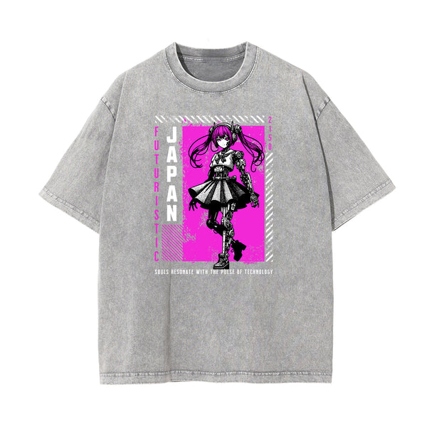 Gray Y2K Anime Streetwear Graphic Tee