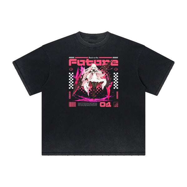 Distressed Y2K Manga Style Graphic Tee