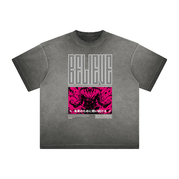 Distressed Anime Character Print Tee