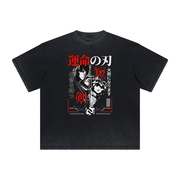 Distressed Y2K Manga Style Graphic Tee