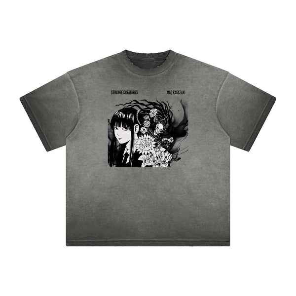 Distressed Anime Character Print Tee